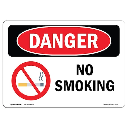 OSHA Danger Sign, No Smoking, 18in X 12in Aluminum